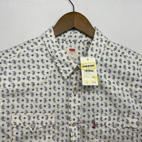 Levis Shirt men's Medium White Western Pearl Snap Cowboy Rancher Geometric NEW - Picture 4 of 10